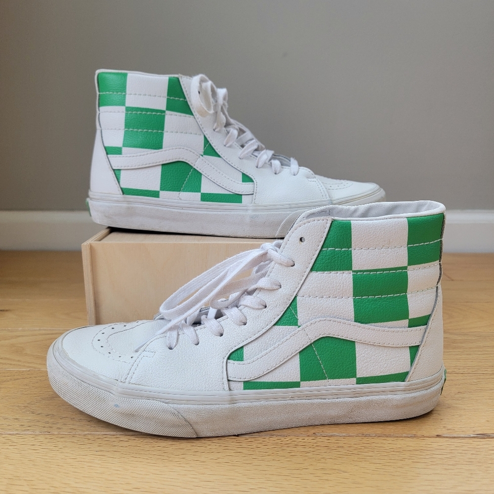 Vans Leather Sk8-Hi Sneakers w/ Checkered Pattern (Size: 8.5 M or 10 W)